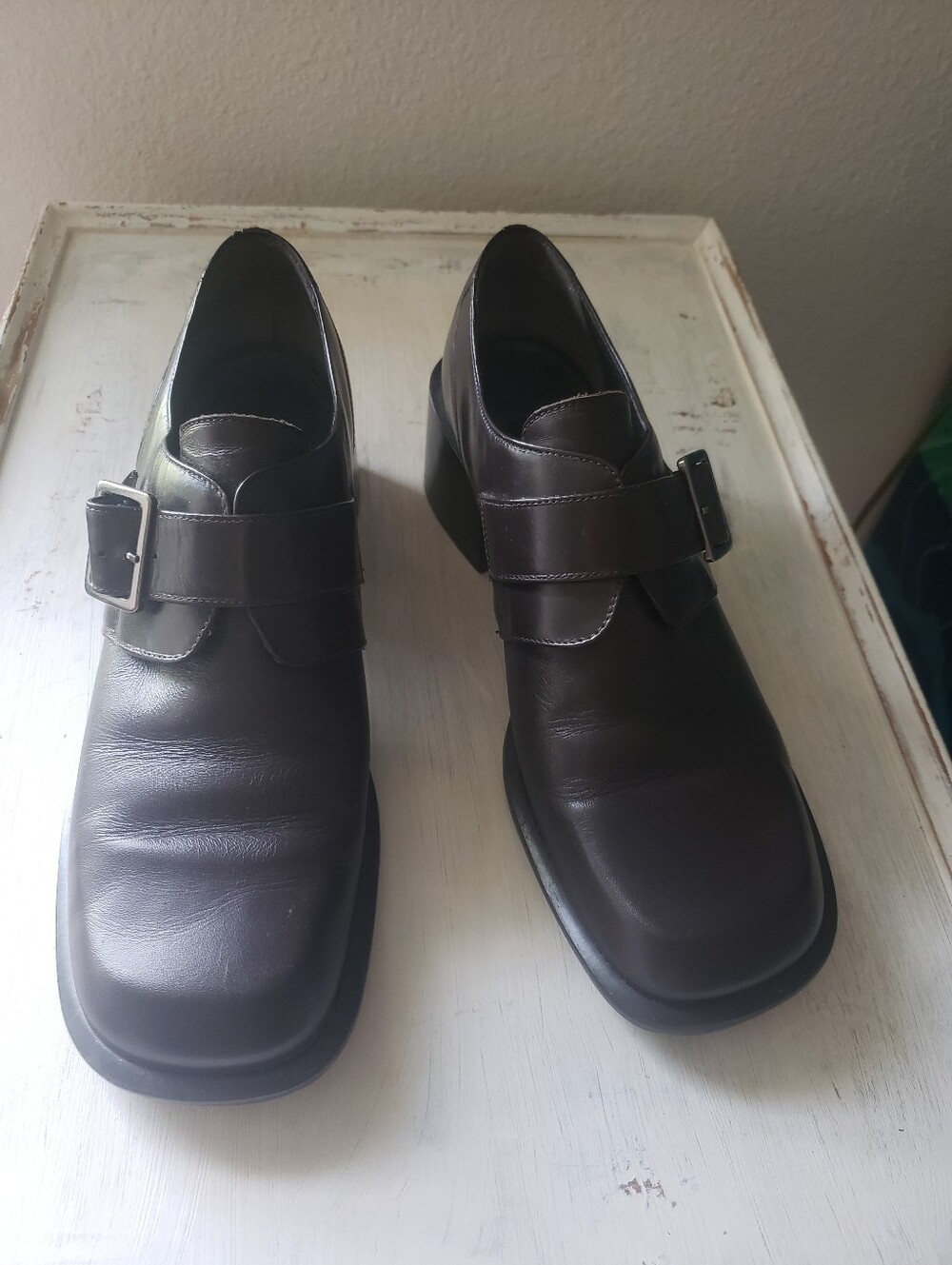 Vtg 90s Kenneth Cole Reaction SLAM Monk Strap Shoes 7.5 Brown Leather Brazil